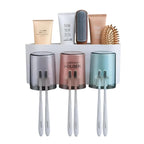 Wall Mounted Toothbrush Holder with 3 Cups & Storage Shelf