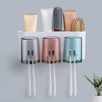 Wall Mounted Toothbrush Holder with 3 Cups & Storage Shelf