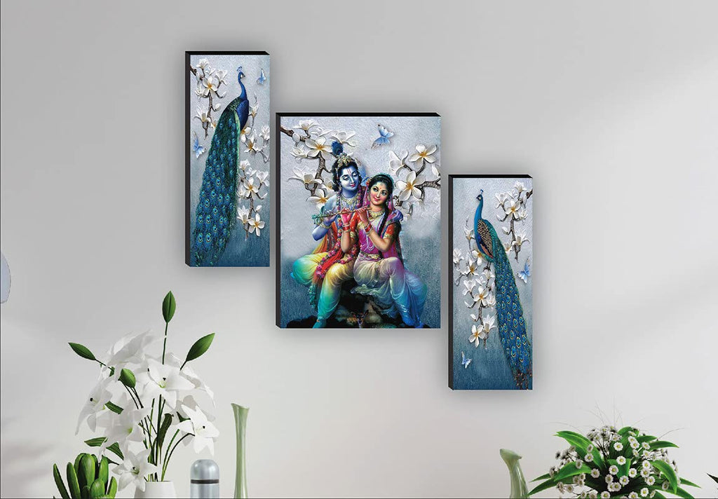 Radha Krishna UV Textured Wall Painting Set of 3