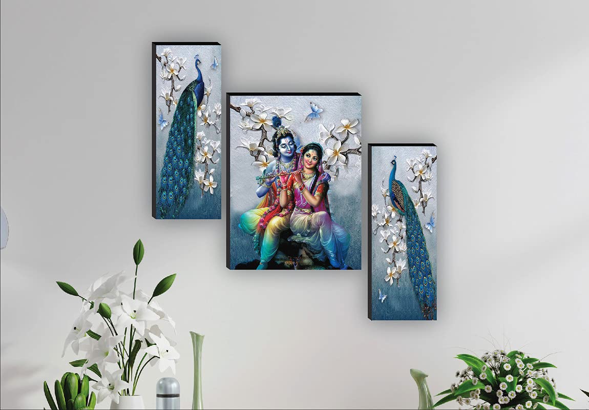Radha Krishna UV Textured Wall Painting Set of 3