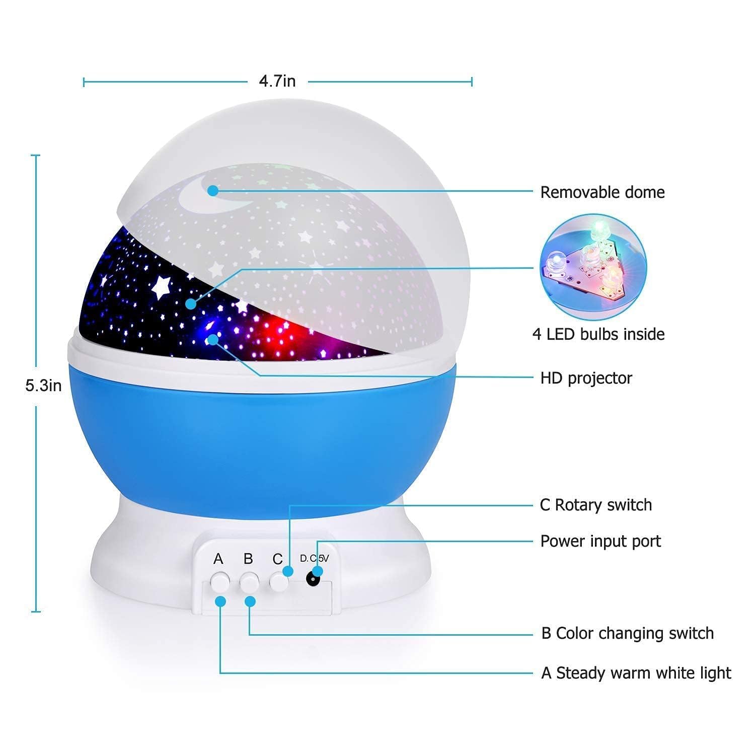 360° Rotating Galaxy Star Projector Night Lamp with USB Power