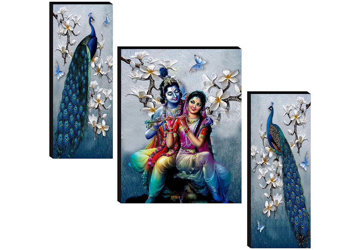 Radha Krishna UV Textured Wall Painting Set of 3