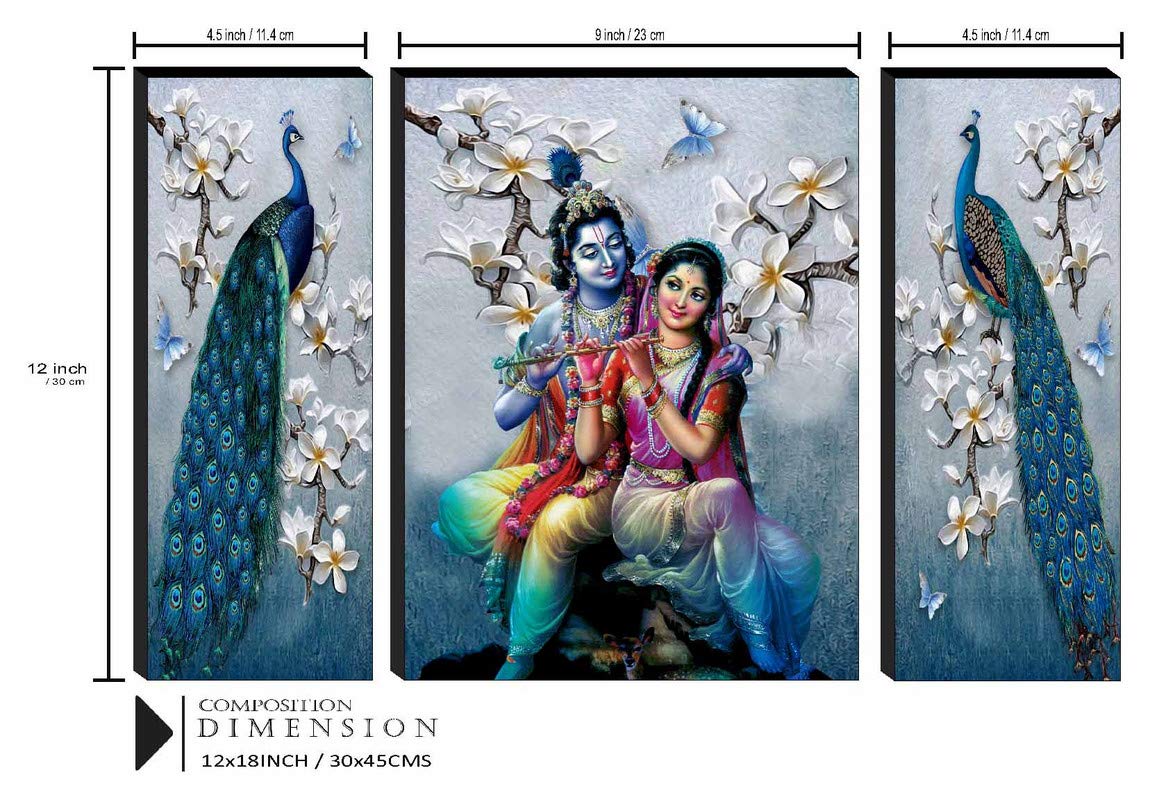Radha Krishna UV Textured Wall Painting Set of 3