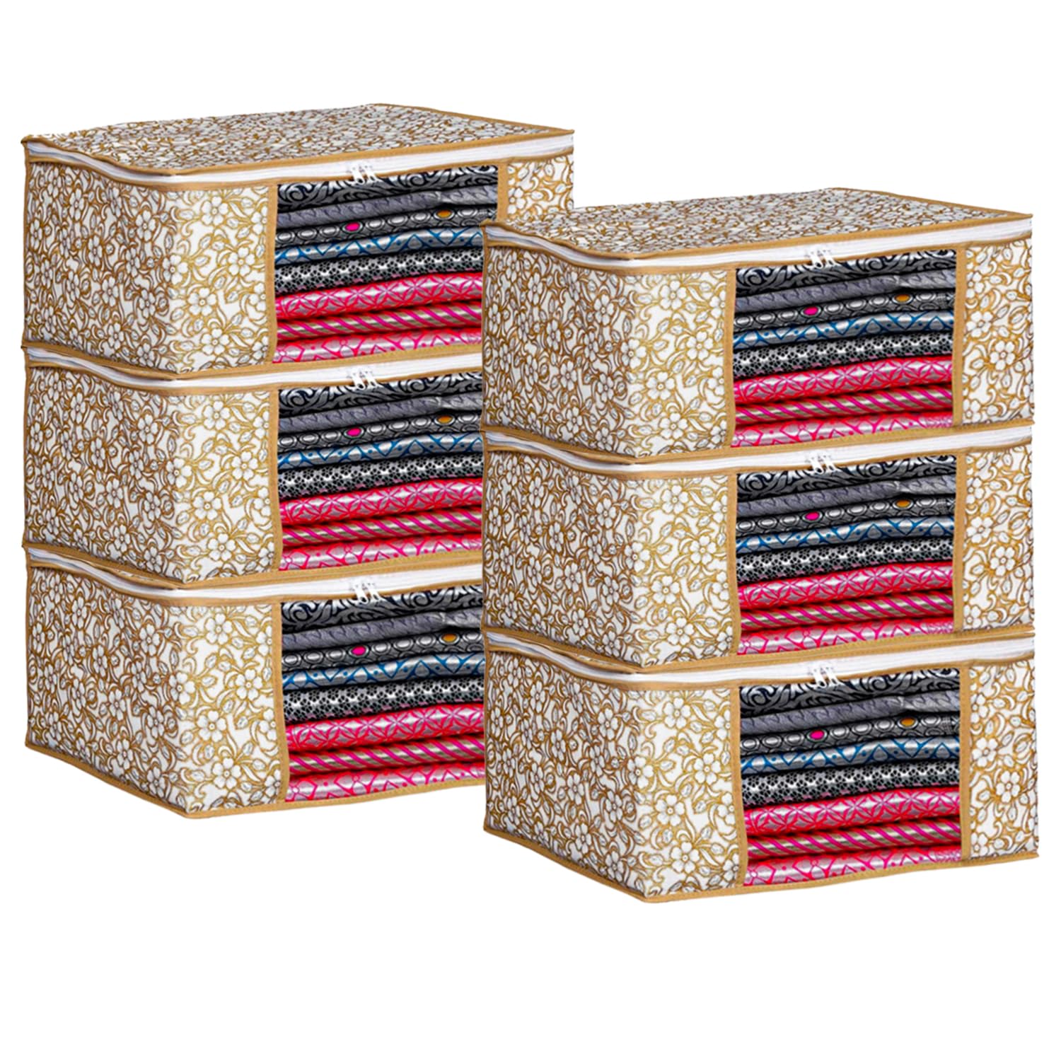 Set of 6 Non-Woven Saree Cover Storage with Transparent Window