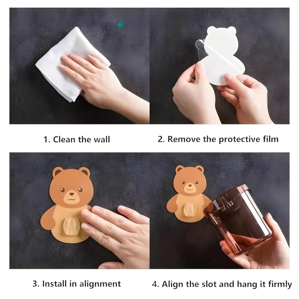 Teddy Bear Self-Adhesive Toothbrush Holder Set of 3