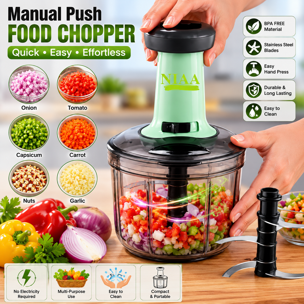 650ml Hand Press Food Chopper with Stainless Steel Blades