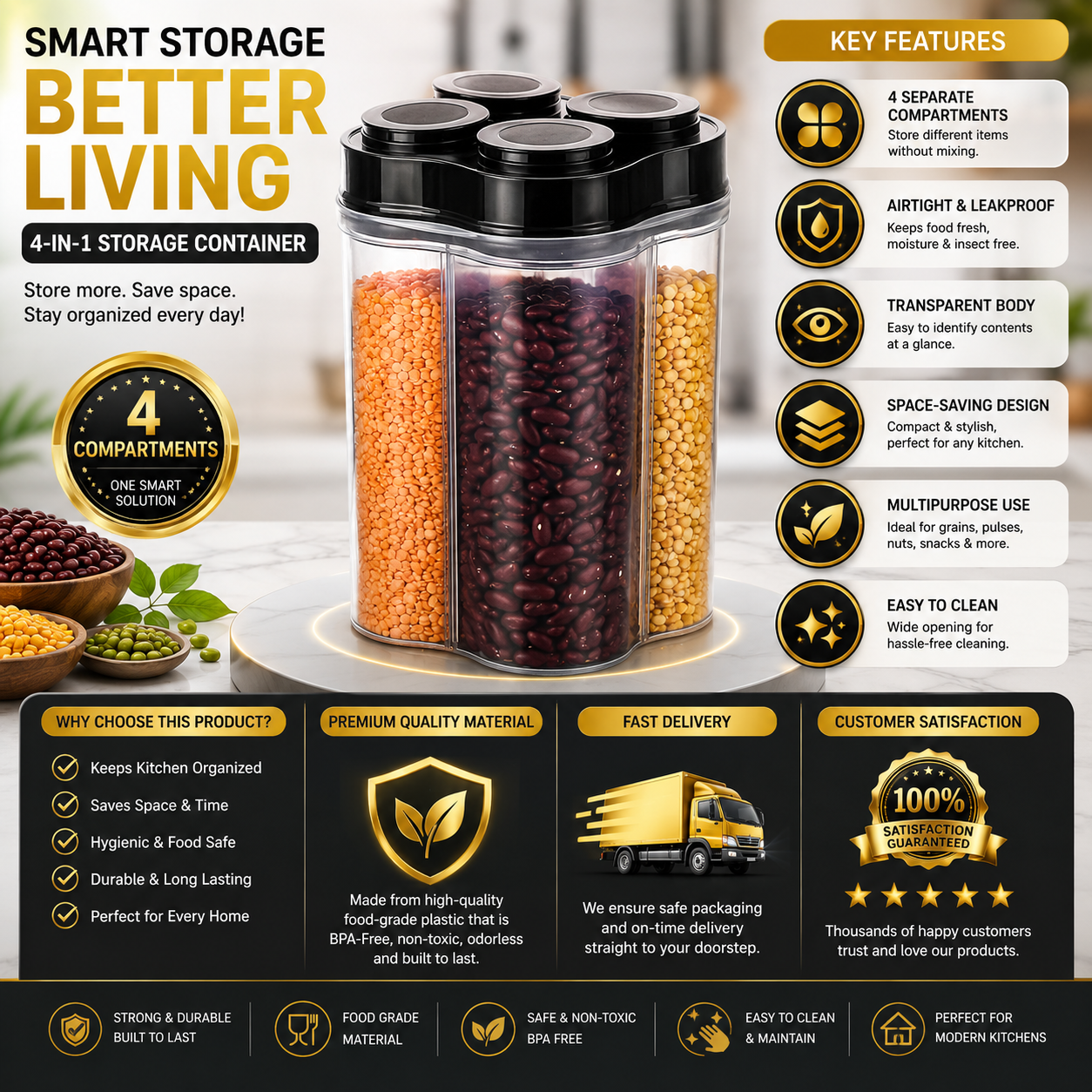 Multipurpose Grain & Grocery Storage Container