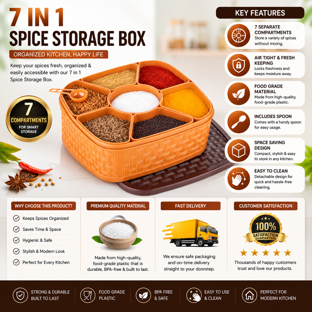 7-in-1 Square Spice Jar & Masala Box Storage Set