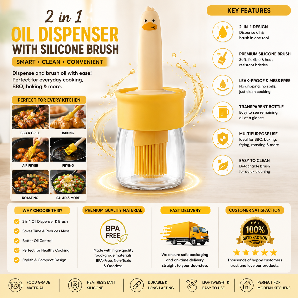 2-in-1 Oil Dispenser Bottle with Silicone Brush