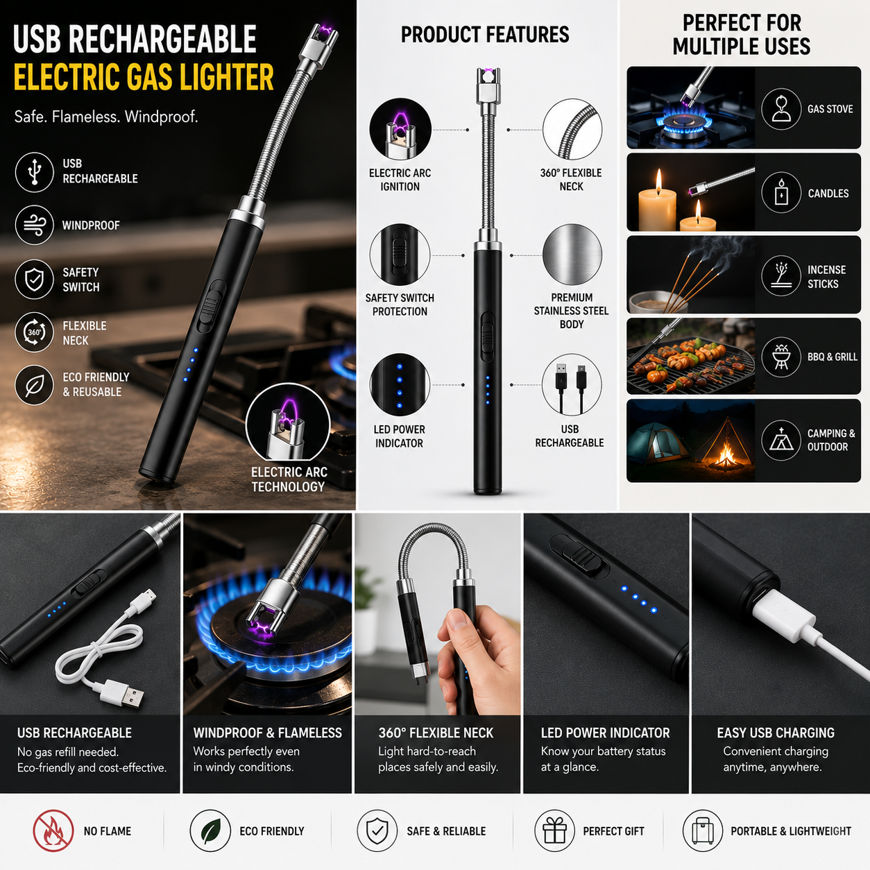 USB Rechargeable Electric Gas Lighter