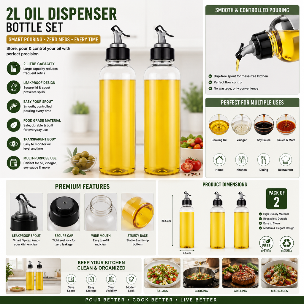 Leakproof Oil Dispenser Bottles with Pouring Spout (Pack of 2)