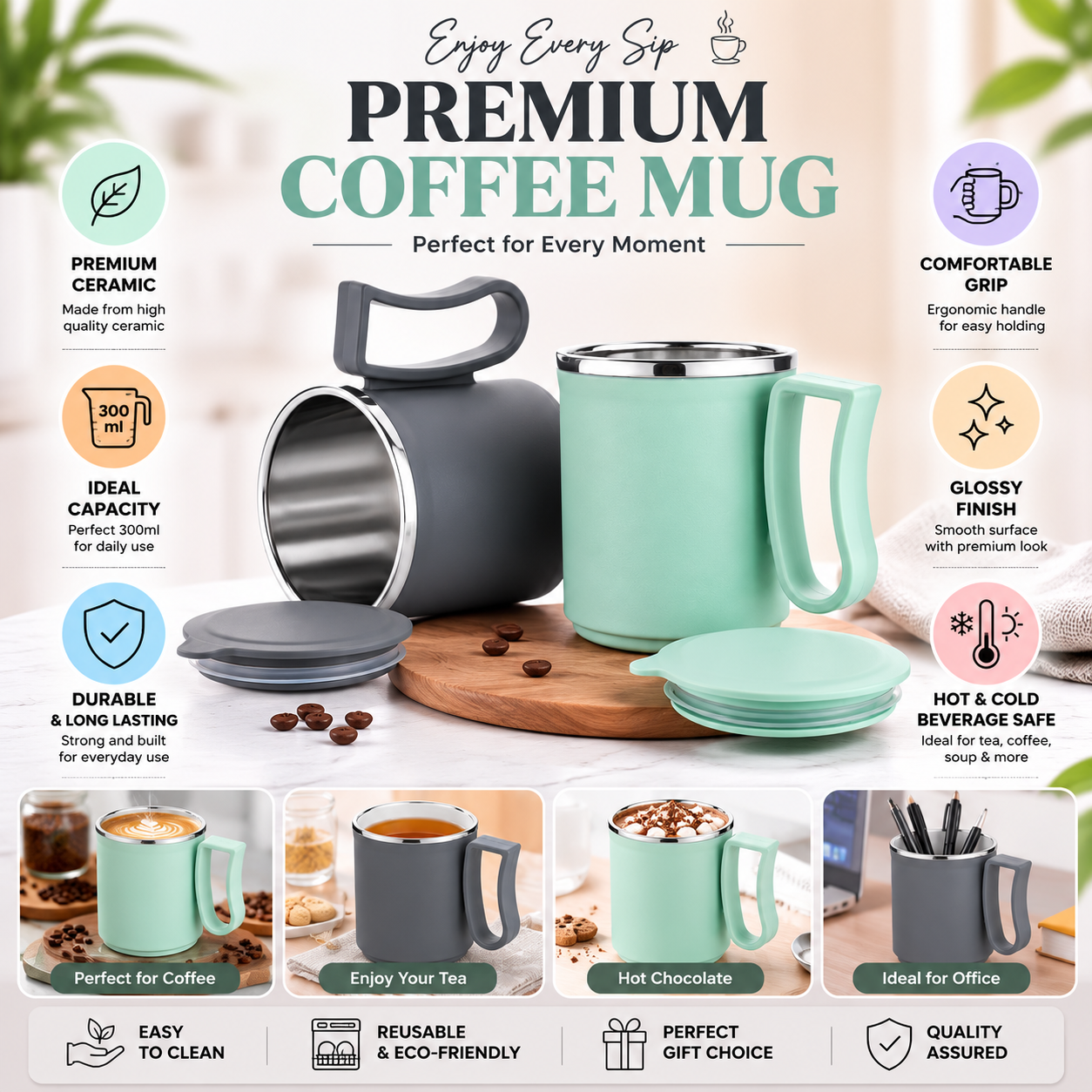 Premium Coffee Mug - 300ml (Pack of 2)