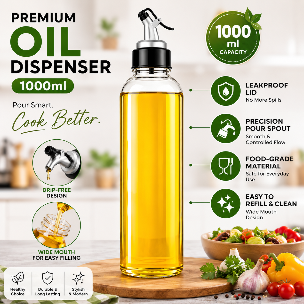 Leakproof Kitchen Oil Dispenser – 1000ml