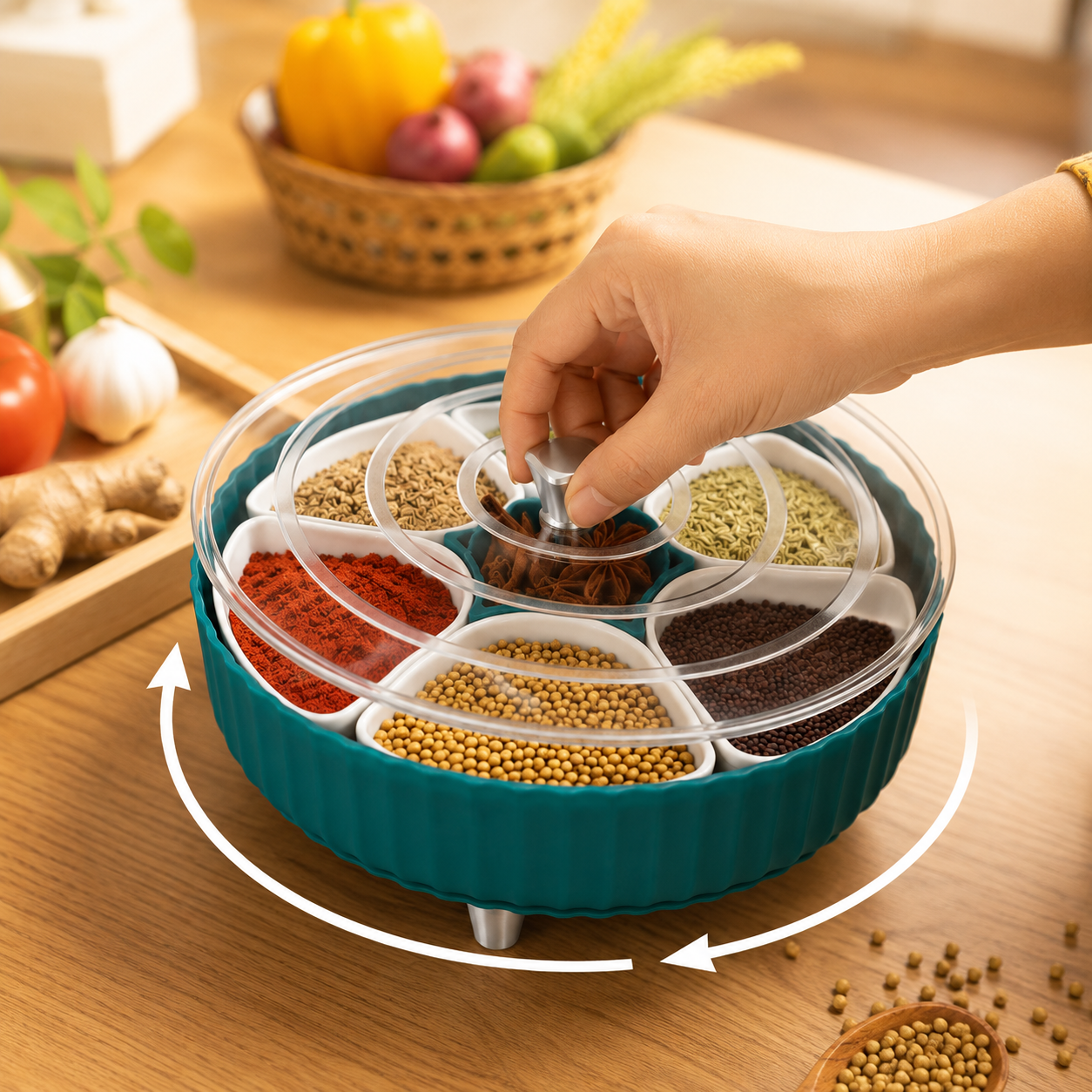 Premium 360° Revolving Masala Box, Kitchen Spice Organizer
