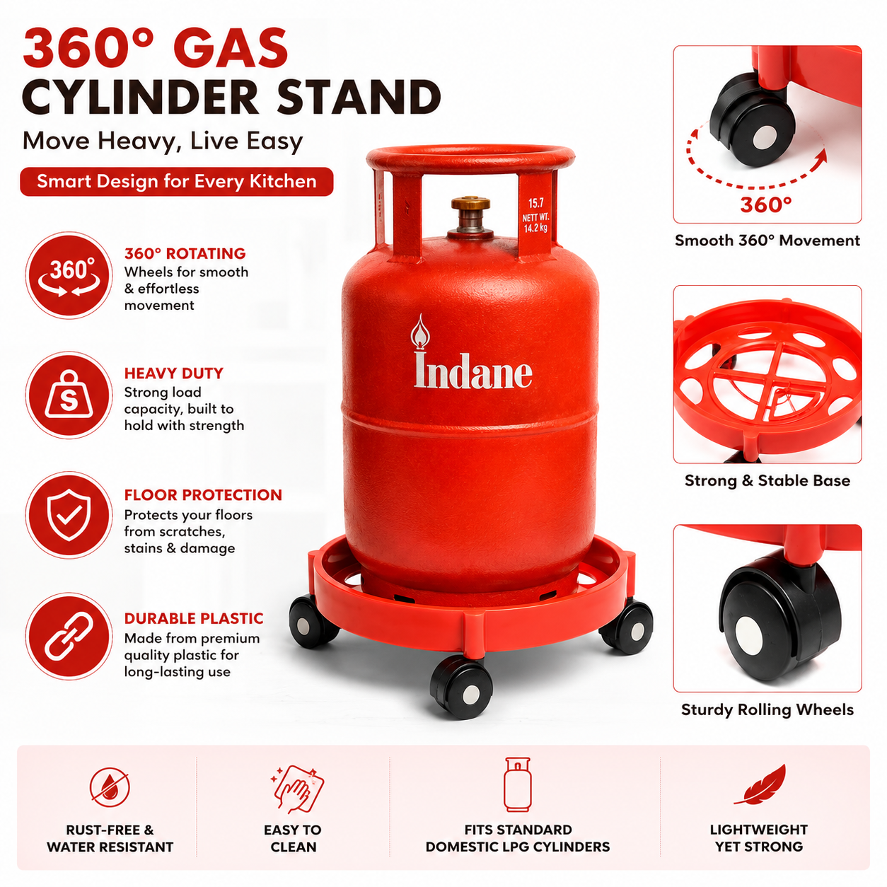 Gas Cylinder Trolley Plastic (Round) with Wheels