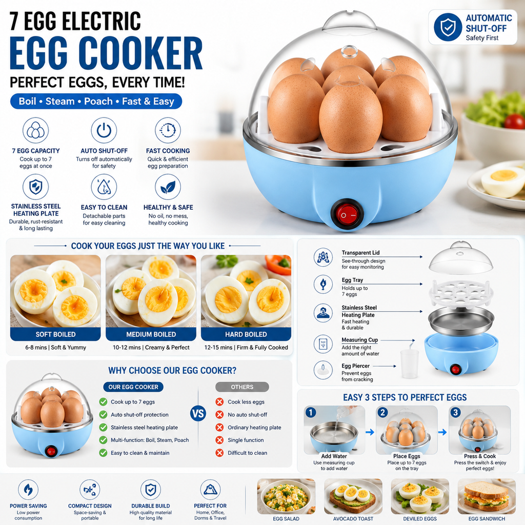 Electric Egg Cooker & Steamer with Auto Shut-Off