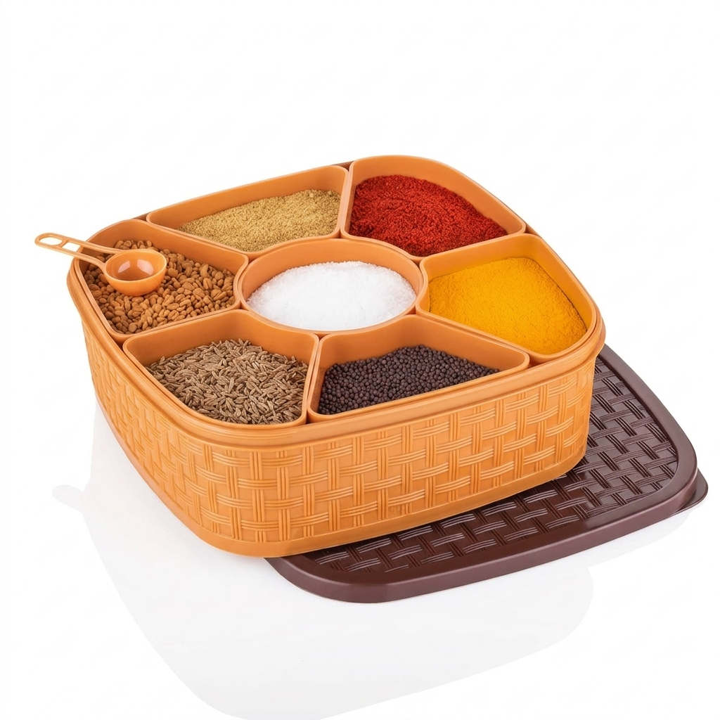 7-in-1 Square Spice Jar & Masala Box Storage Set