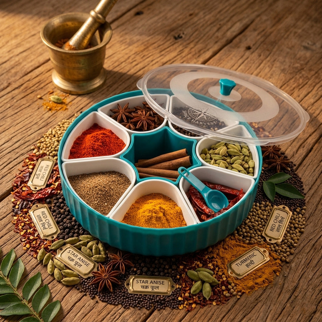 Rotating Masala Dabba Organizer with Airtight Containers