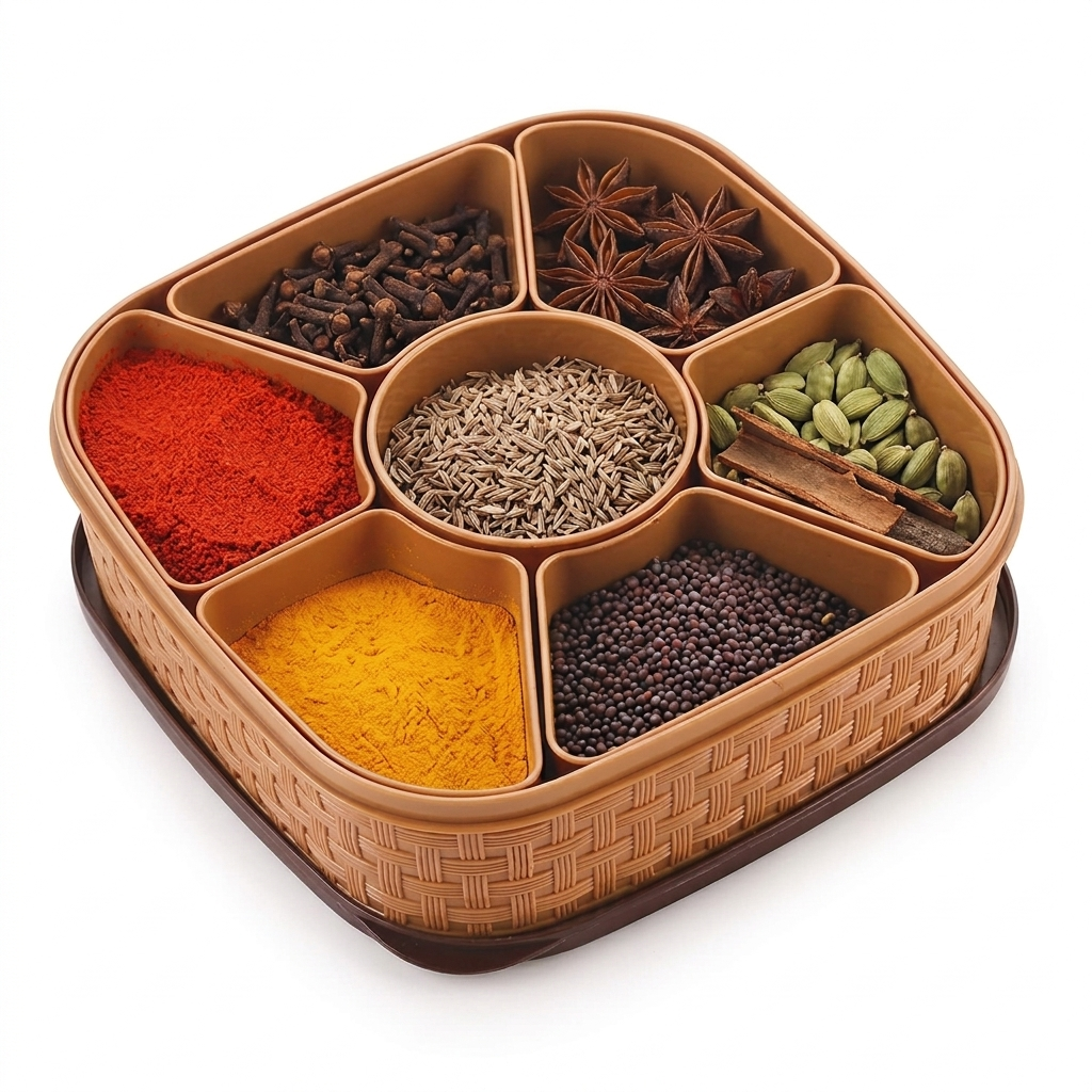 7-in-1 Square Spice Jar & Masala Box Storage Set